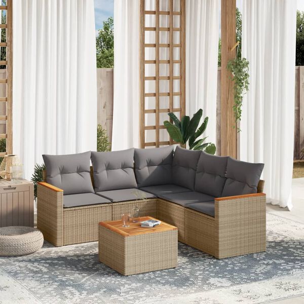 vidaXL Salon de jardin avec coussins 6pcs m&eacute;lange beige r&eacute;sine tress&eacute;e