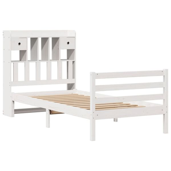 vidaXL Lit biblioth&egrave;que sans matelas blanc 90x200cm bois de pin massif
