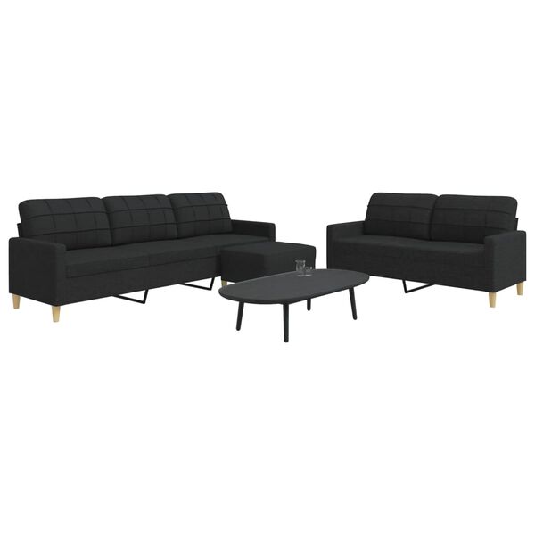 vidaXL Ensemble de canap&eacute;s 3 pcs avec repose-pied noir tissu