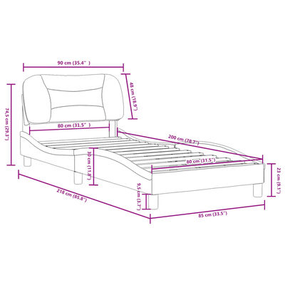 vidaXL Cadre de lit avec tête de lit Gris foncé 80x200 cm Tissu
