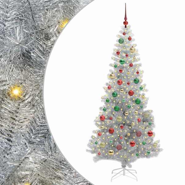 vidaXL Sapin de No&euml;l avec 300 LED avec support Argent 180 cm PET