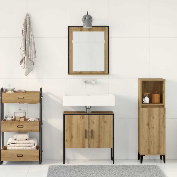 vidaXL Ensemble de mobilier de salle de bain avec porte 2 pcs Marron