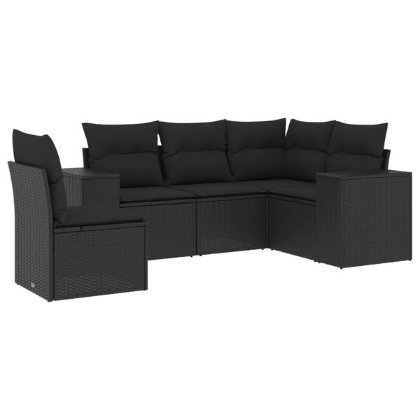 vidaXL Salon de jardin 5 pcs avec coussins noir r&eacute;sine tress&eacute;e