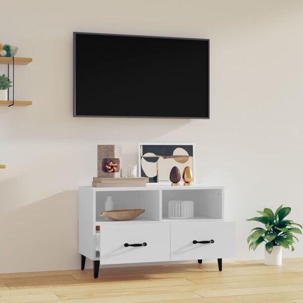 vidaXL Meuble TV Blanc 80x36x50 cm Bois d'ing&eacute;nierie