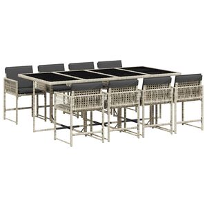 vidaXL Ensemble &agrave; manger de jardin et coussins 9 pcs gris clair rotin