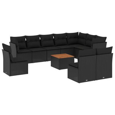 vidaXL Salon de jardin 11 pcs avec coussins noir résine tressée