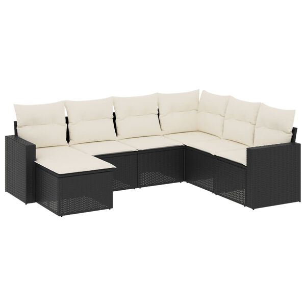 vidaXL Salon de jardin 7 pcs avec coussins noir r&eacute;sine tress&eacute;e