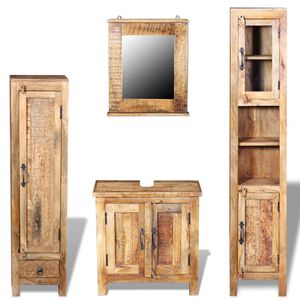 vidaXL Meuble toilette+miroir et 2 armoires lat&eacute;rales Bois de manguier
