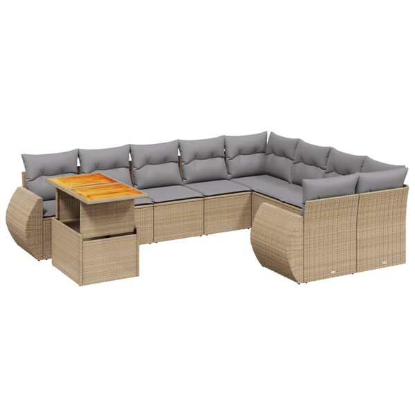 vidaXL Salon de jardin avec coussins 10 pcs beige r&eacute;sine tress&eacute;e
