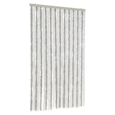 vidaXL Rideau anti-mouches gris clair et blanc 100x220 cm chenille