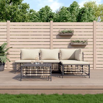 vidaXL Salon de jardin 5 pcs avec coussins anthracite résine tressée