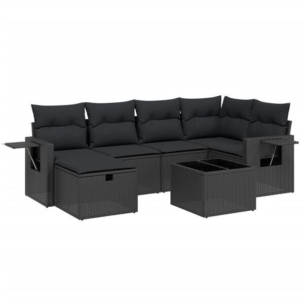 vidaXL Salon de jardin 7 pcs avec coussins noir r&eacute;sine tress&eacute;e