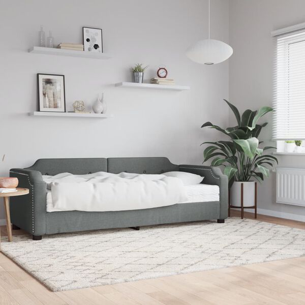 vidaXL Lit de jour avec matelas gris fonc&eacute; 90x190 cm tissu