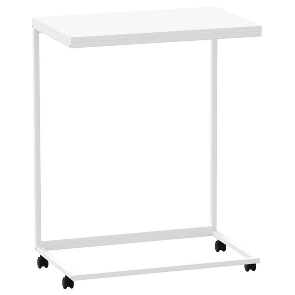 vidaXL Table d'appoint avec roues Blanc 55x35x70 cm Bois d'ingénierie