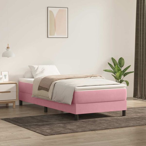 vidaXL Sommier &agrave; lattes de lit avec matelas rose 80x220 cm velours