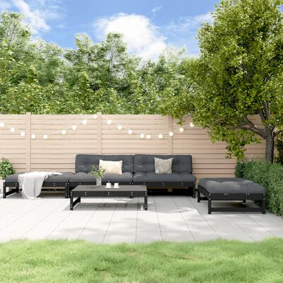 vidaXL Salon de jardin 5 pcs avec coussins noir bois massif