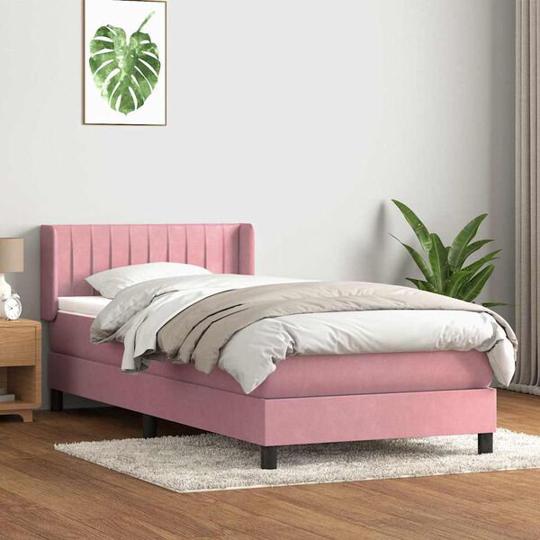 vidaXL Sommier &agrave; lattes de lit avec matelas rose 80x210 cm velours