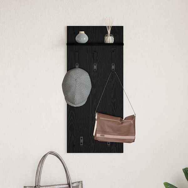 vidaXL Porte-manteau mural avec &eacute;tag&egrave;re Ch&ecirc;ne noir 40 x 10 x 90 cm