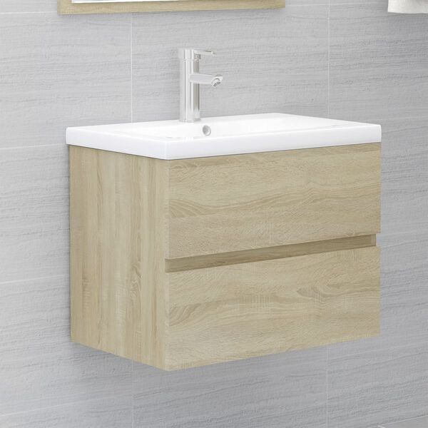 vidaXL Armoire d'&eacute;vier lavabo int&eacute;gr&eacute; ch&ecirc;ne sonoma bois d'ing&eacute;nierie