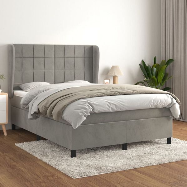 vidaXL Sommier &agrave; lattes de lit et matelas Gris clair 140x190cm Velours