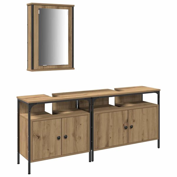 vidaXL Meubles de salle de bain 3 pcs Marron Bois d'ing&eacute;nierie