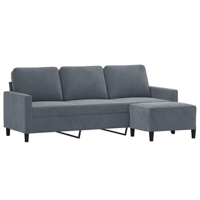 vidaXL Canapé à 3 places avec repose-pieds Gris foncé 180 cm Velours