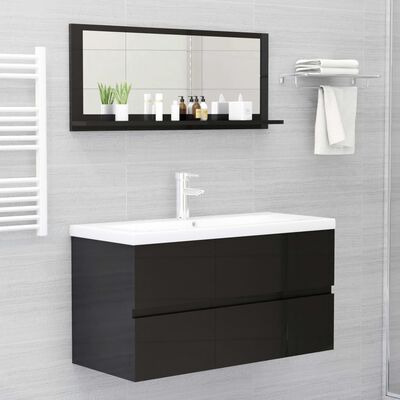 vidaXL Miroir de salle de bain Noir brillant 90x10,5x37 cm Aggloméré