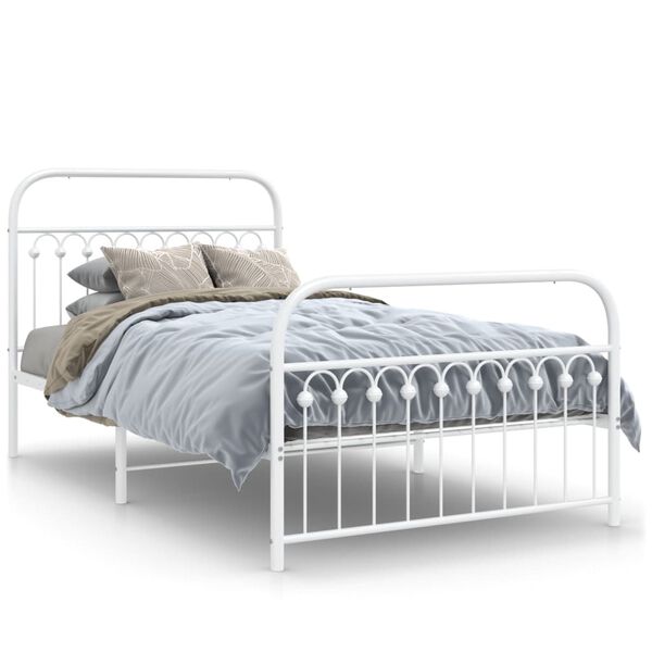 vidaXL Cadre de lit m&eacute;tal sans matelas et pied de lit blanc 107x203 cm