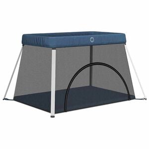 vidaXL Parc pour b&eacute;b&eacute; avec matelas Bleu marine Tissu de lin