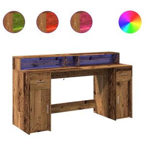 vidaXL Bureau avec lumi&egrave;res LED vieux bois bois d'ing&eacute;nierie