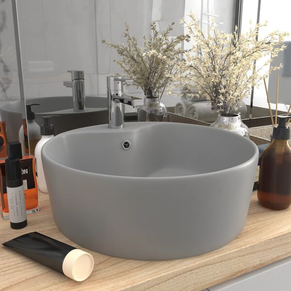 vidaXL Lavabo de luxe avec trop-plein Gris clair mat 36x13cm C&eacute;ramique