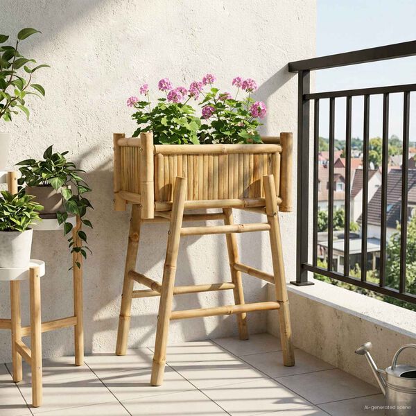 vidaXL Jardini&egrave;re avec support Naturel 50 x 38 x 74 cm Bambou