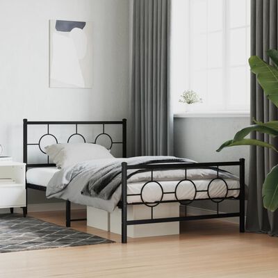 vidaXL Cadre de lit métal sans matelas avec pied de lit noir 107x203cm