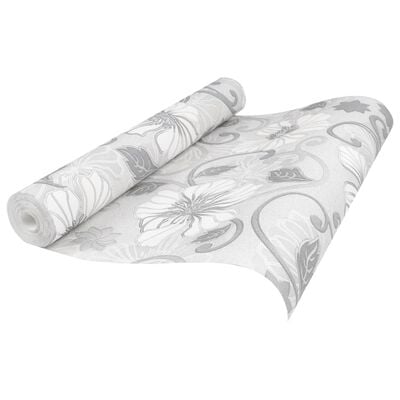 vidaXL Papier peint 3D motif de fleur gris 10x0,53 m non tissé