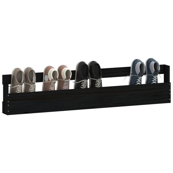 vidaXL &Eacute;tag&egrave;res &agrave; chaussures murales 2 pcs Noir 110x9x23 cm Pin massif