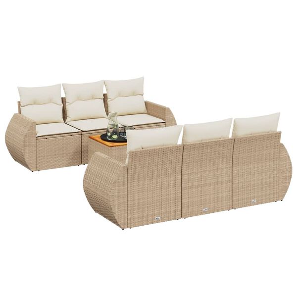vidaXL Salon de jardin avec coussins 7 pcs beige r&eacute;sine tress&eacute;e