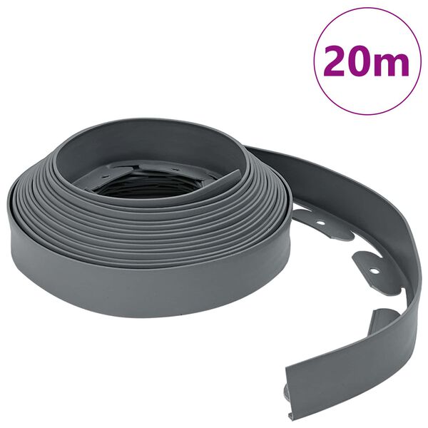 vidaXL Bordures de pelouse Gris 2000 x 4 x 5 cm Plastique