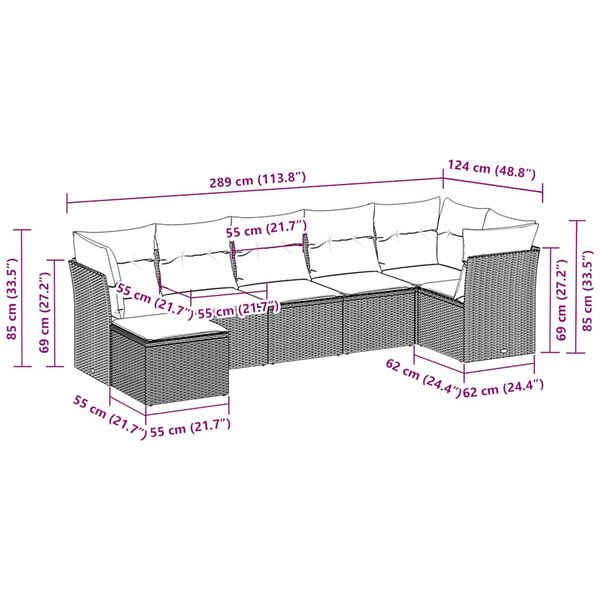 vidaXL Salon de jardin avec coussins 7 pcs gris clair r&eacute;sine tress&eacute;e