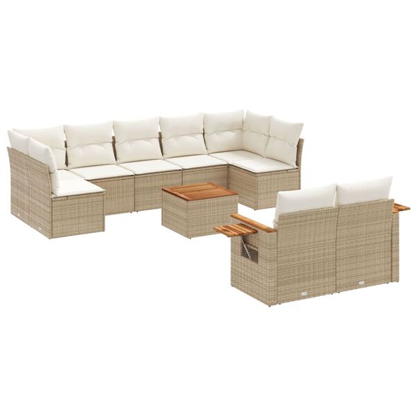 vidaXL Salon de jardin avec coussins 10 pcs beige r&eacute;sine tress&eacute;e