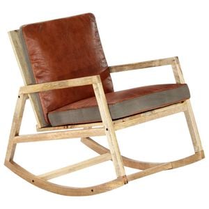 vidaXL Chaise &agrave; bascule Marron Cuir v&eacute;ritable et manguier massif