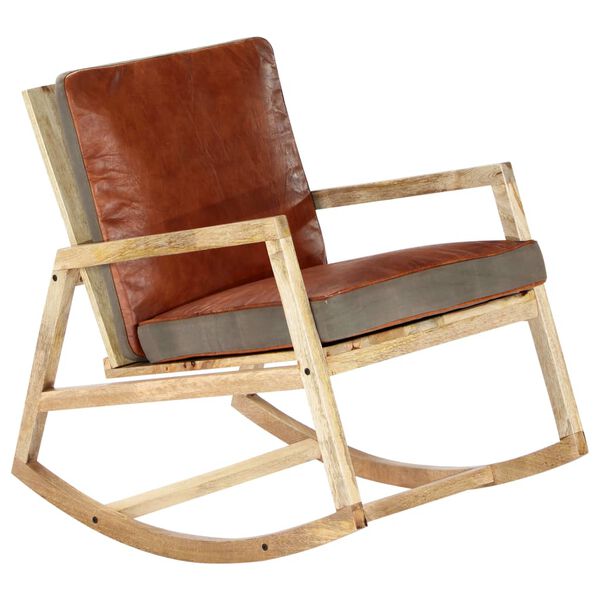 vidaXL Chaise &agrave; bascule Marron Cuir v&eacute;ritable et manguier massif