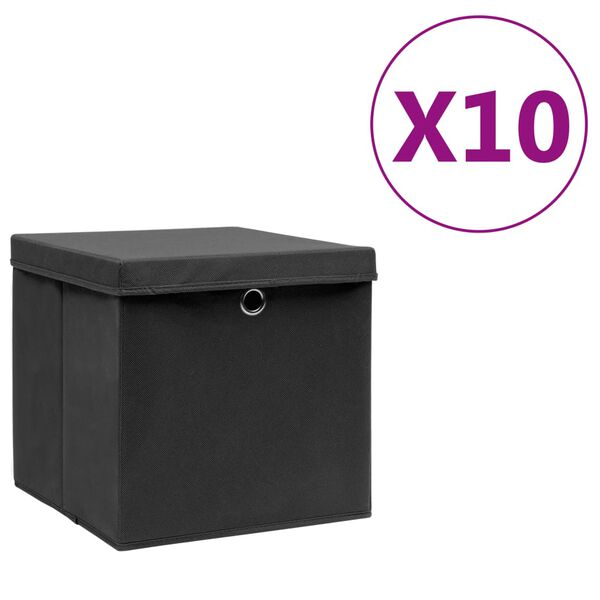 vidaXL Bo&icirc;tes de rangement avec couvercles 10 pcs 28x28x28 cm Noir