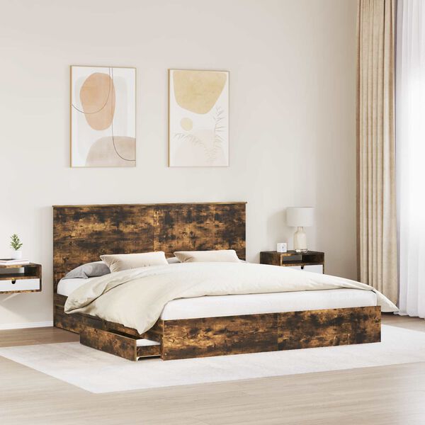vidaXL Lit de Rangement Ch&ecirc;ne fum&eacute; 180 x 200 cm Bois d'ing&eacute;nierie