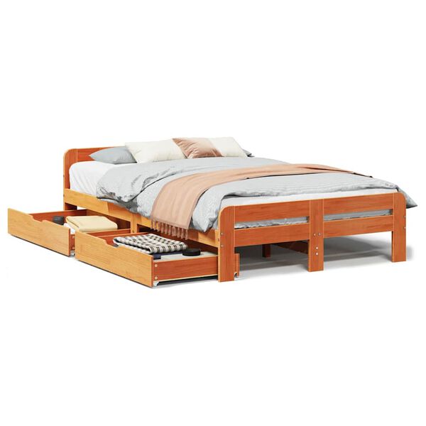 vidaXL Cadre de lit sans matelas cire marron 120x200cm bois pin massif