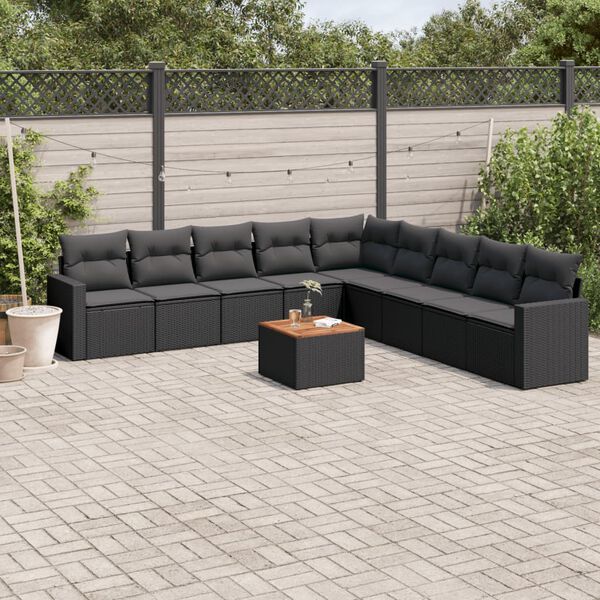 vidaXL Salon de jardin 10 pcs avec coussins noir r&eacute;sine tress&eacute;e