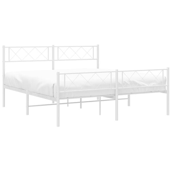 vidaXL Cadre de lit m&eacute;tal sans matelas et pied de lit blanc 140x190 cm