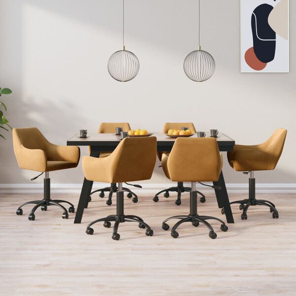 vidaXL Chaises pivotantes &agrave; manger lot de 6 Marron Velours