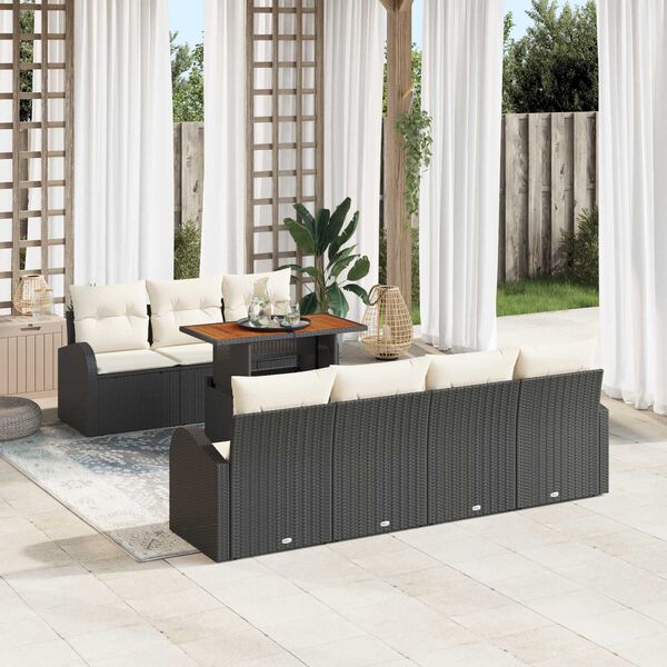 vidaXL Ensemble de canapé de jardin 8 pcs Noir Poly rotin