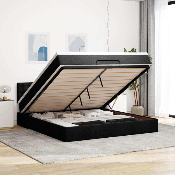 vidaXL Lit ottoman avec matelas et LED Noir 180x200cm tissu