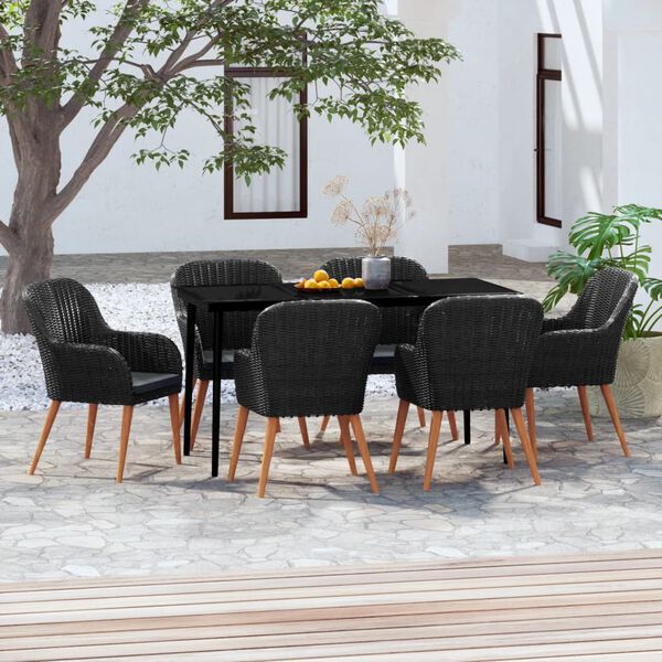vidaXL Ensemble à manger de jardin avec coussins 7 pcs Noir